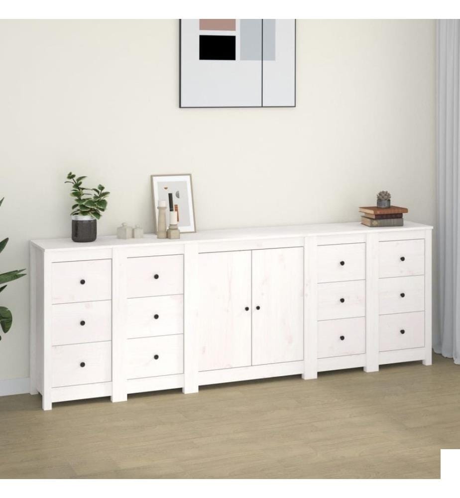 Buffet Blanc 230x35x80 cm Bois massif de pin