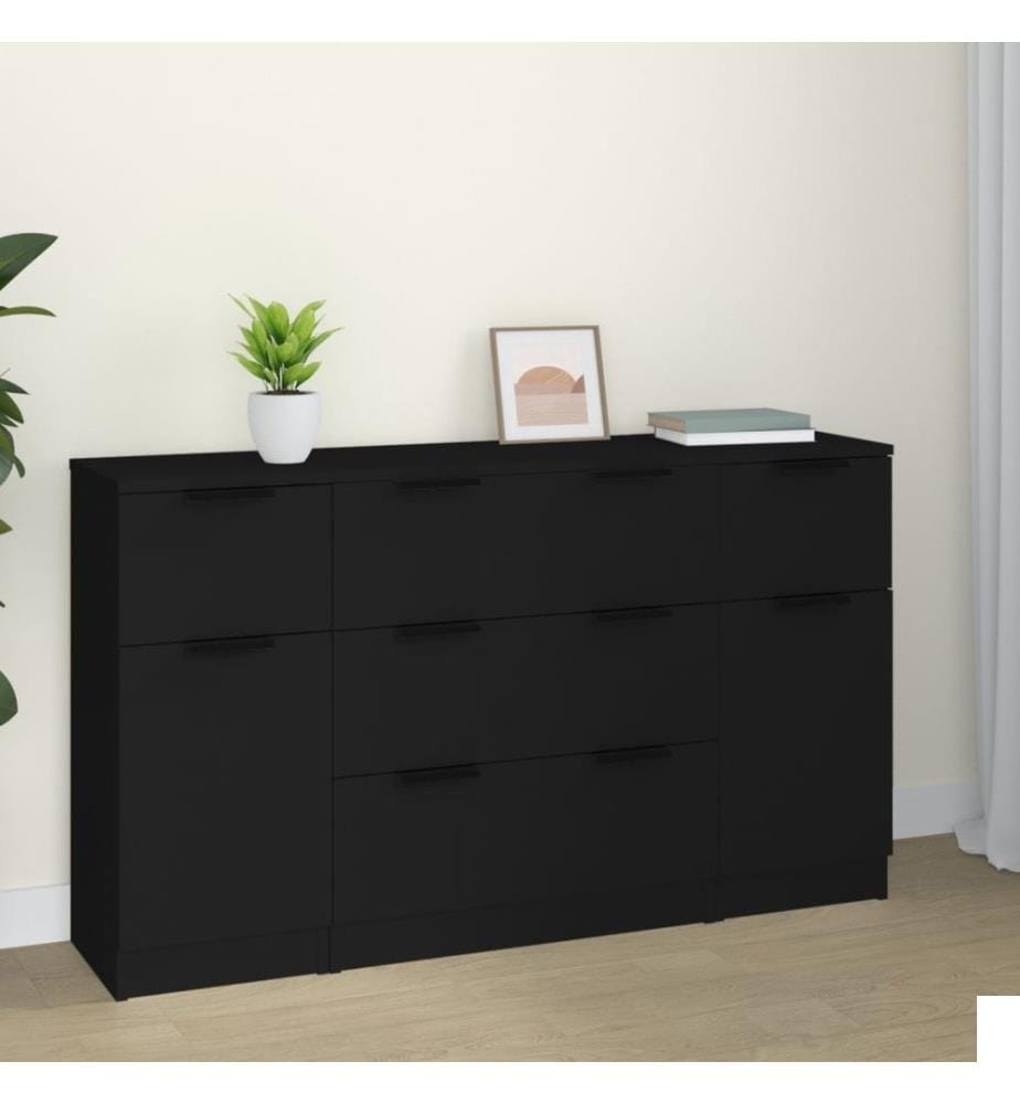 Ensemble de buffets 3 pcs Noir Bois d'ingénierie