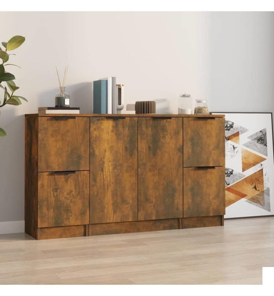 Buffets 3 pcs Chêne fumé Bois d'ingénierie