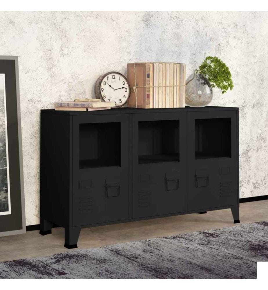 Buffet industriel Noir 105x35x62 cm Métal et verre