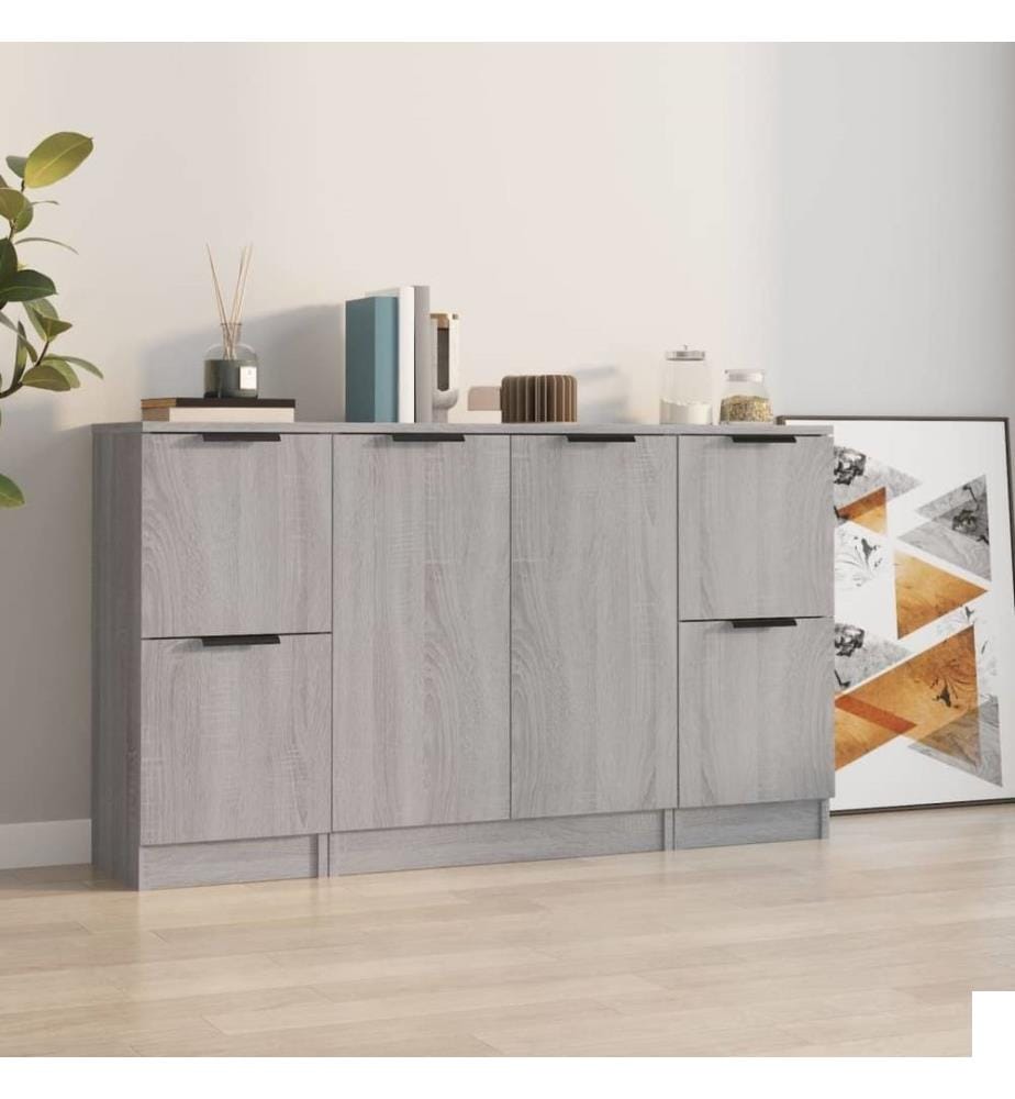 Buffets 3 pcs Sonoma gris Bois d'ingénierie