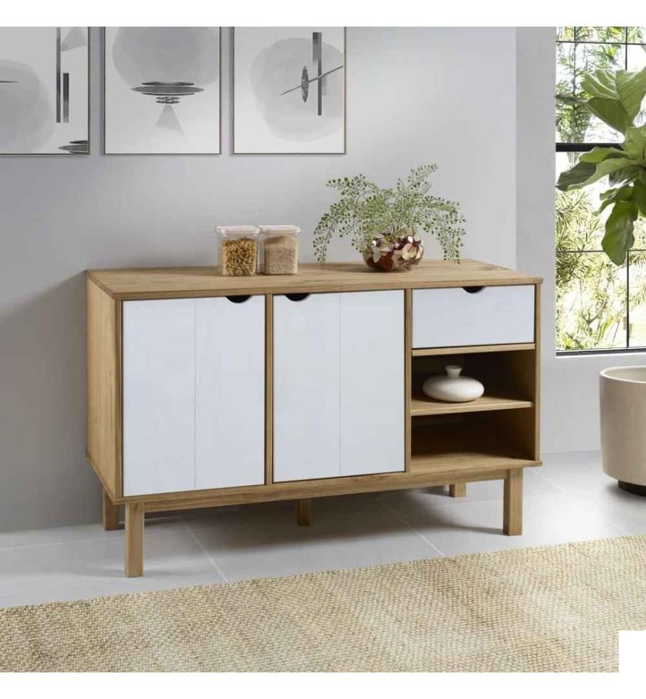 Buffet OTTA Marron et blanc 114x43x73,5 cm Bois massif pin