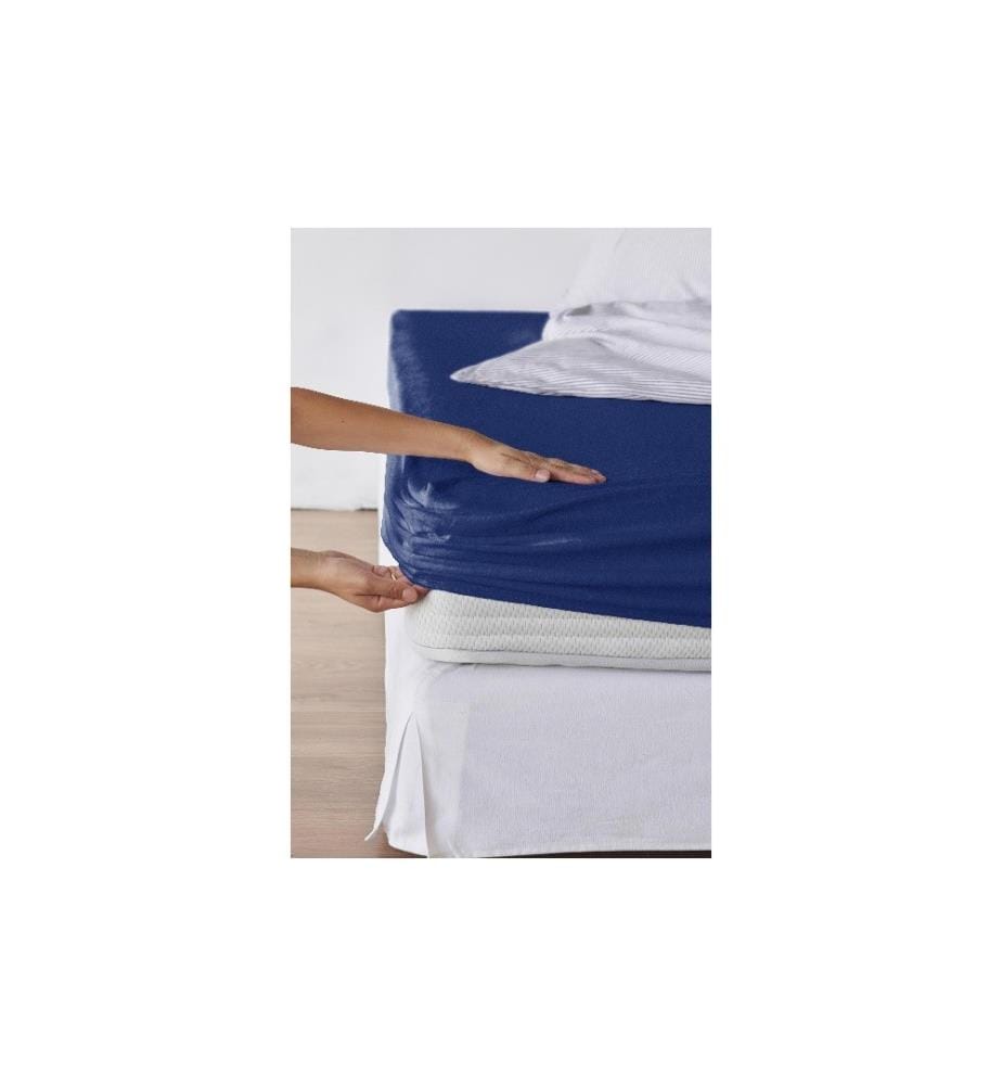 LIVING HOME - Drap-housse Terry Fix 90 x 190-100 x 200 cm, bleu marine