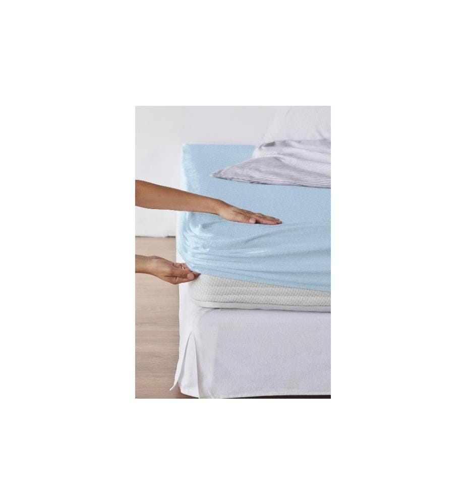 LIVING HOME - Drap-housse Terry Fix 90 x 190-100 x 200 cm, bleu clair