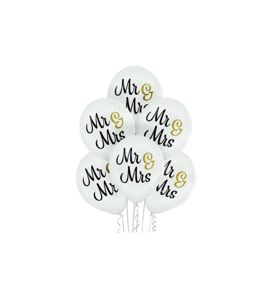 BELBAL - Ballon de baudruche Mr & Mrs Doré/Noir/Blanc, Ø 30 cm, 50 pièces