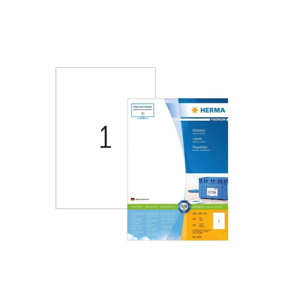 HERMA - Étiquettes universelles Premium 210 x 297 mm, blanc