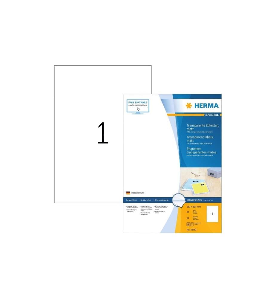 HERMA - Étiquettes universelles Transparent 210 x 297 mm, 80 Blatt