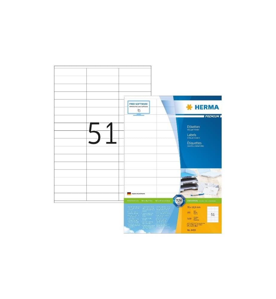HERMA - Étiquettes multi-usage A4 70 x 16.9 mm, 5100 labels