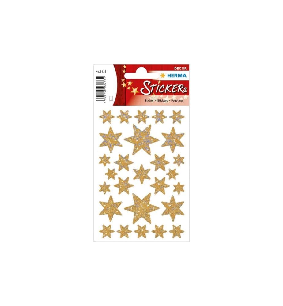 HERMA - Stickers Autocollants de Noël Étoiles iridescentes 1 feuille, 27 autocollants, or