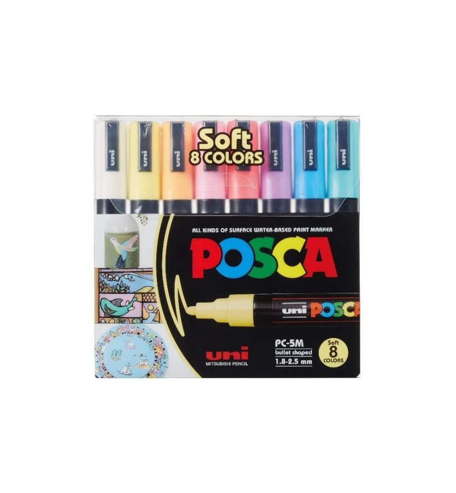 UNI - Marqueur indélébile POSCA Softcolors 1.8 - 2.5 mm, 8 pièces