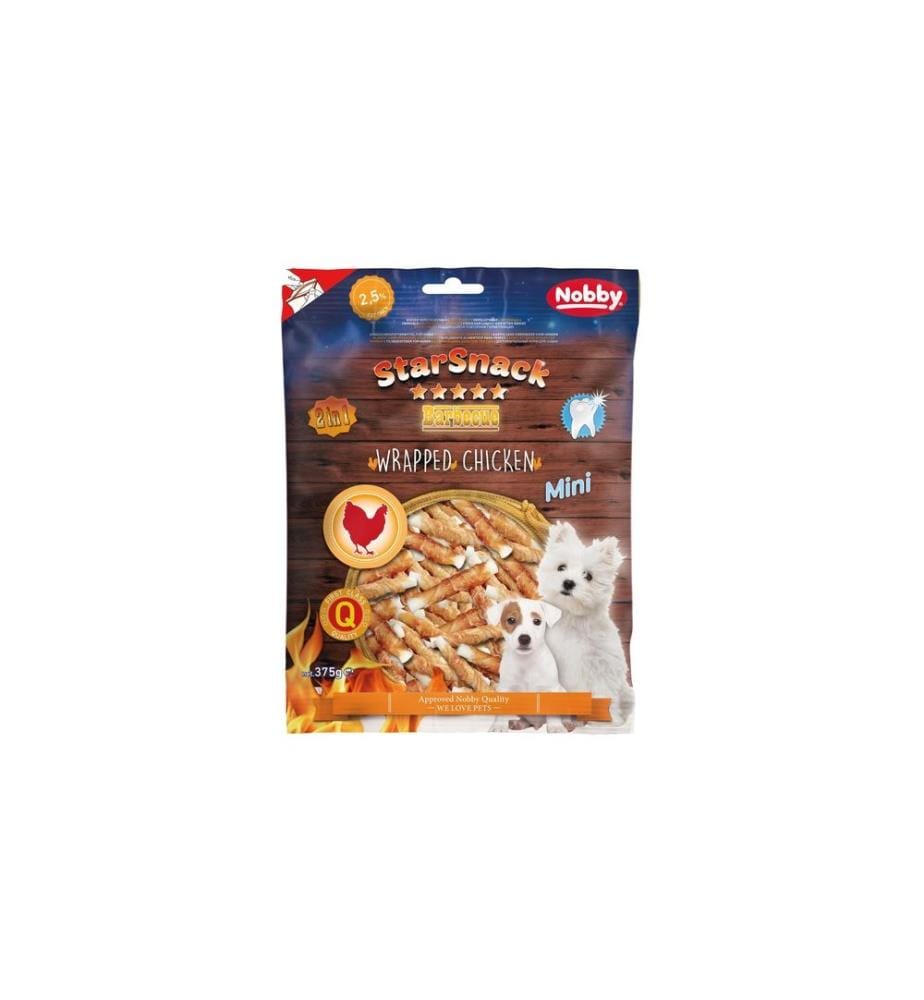 NOBBY - Produit à mâcher StarSnack Barbecue MINI Wrapped Chicken, 375 g