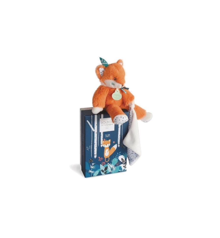 DOUDOU ET COMPAGNIE - Coffret cadeau Peluche de renard avec tissu à câliner 21cm