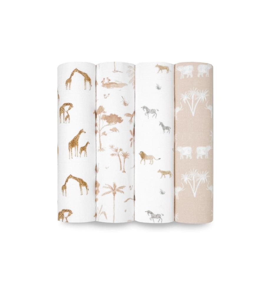 ADEN + ANAIS - Serviette en gaze Lot de 4 Safari Dream 120 x 120 cm