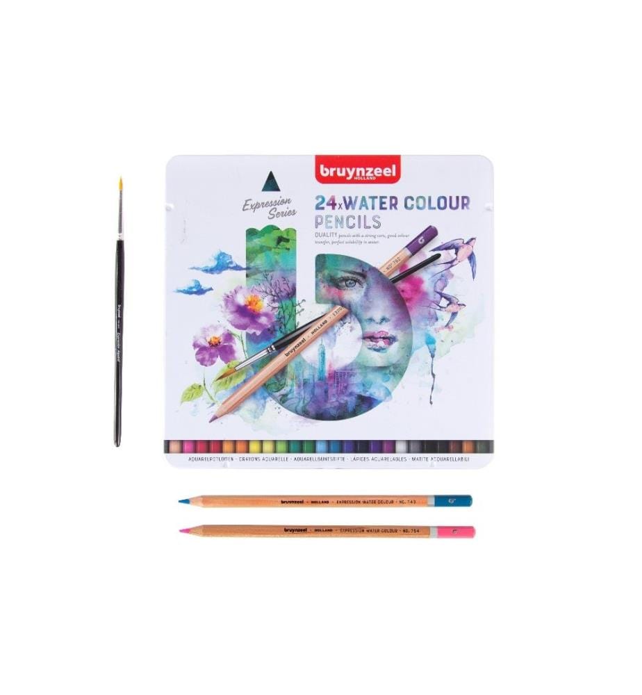 BRUYNZEEL - Crayons de couleur Expression Watercolour Boîtier métallique, 24 pièces