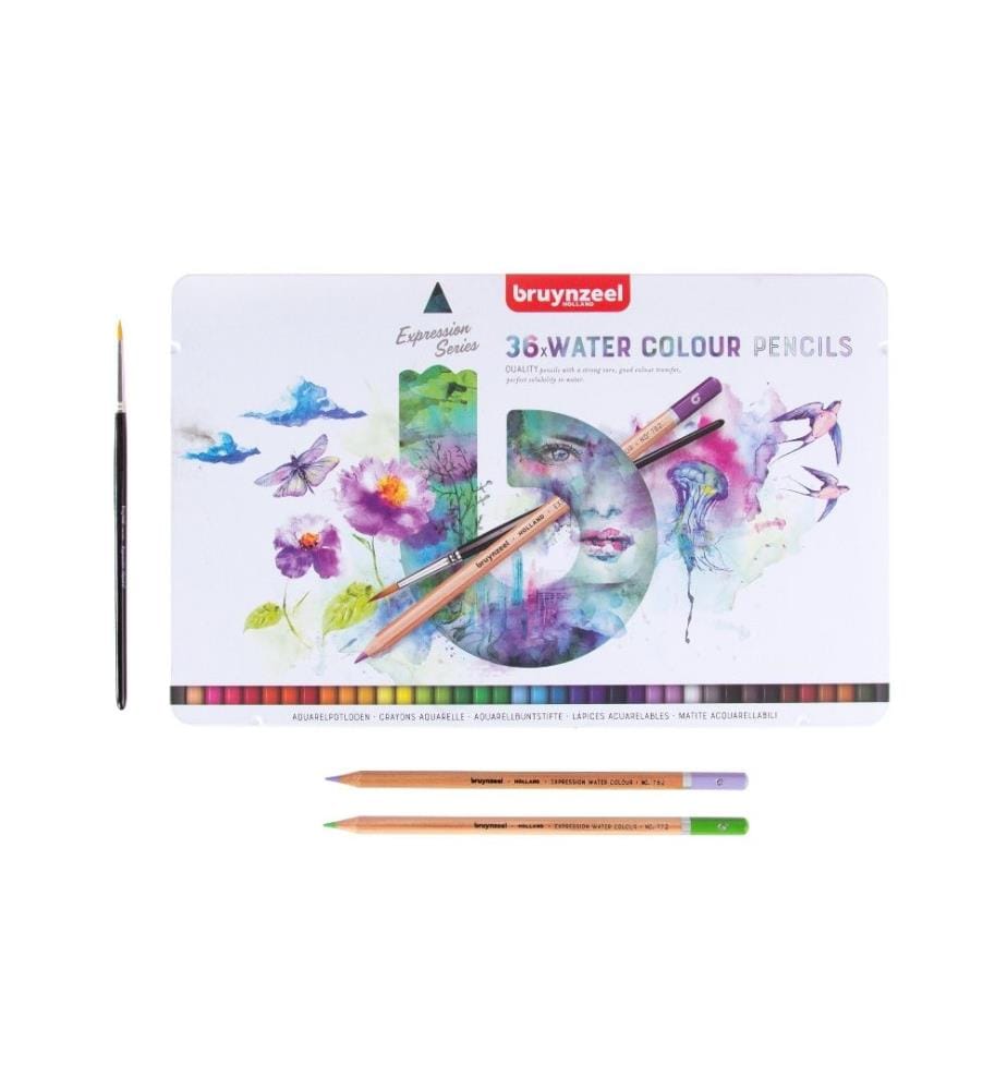 BRUYNZEEL - Crayons de couleur Expression Watercolour Boîtier métallique, 36 pièces