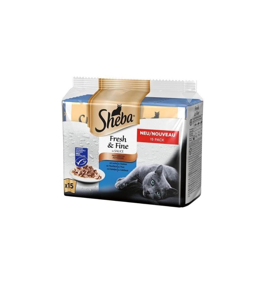 SHEBA - Alimentation humide Fresh & Fine en sauce Variation de poisson, 15 x 50 g