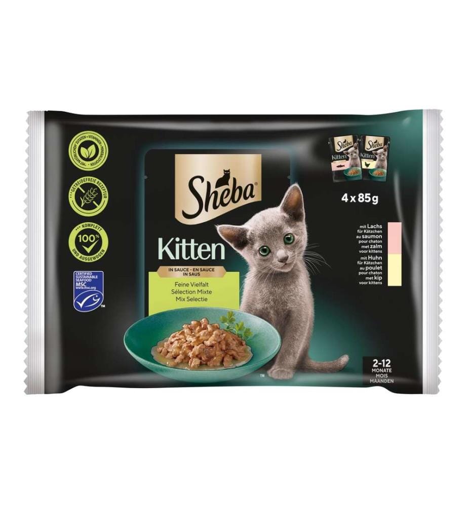 SHEBA - Alimentation humide Kitten Sauce fine diversité, 4 x 85g