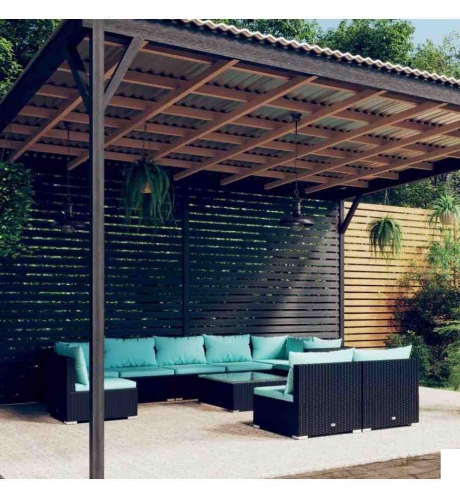 Salon de jardin 10 pcs avec coussins Résine tressée Noir