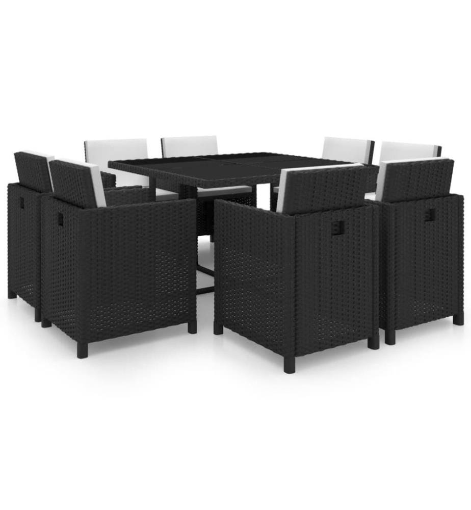 Salon de jardin 9 pcs avec coussins Résine tressée Noir