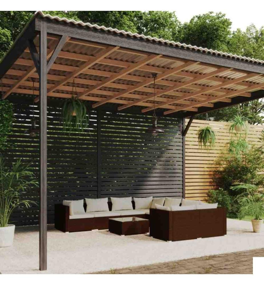 Salon de jardin 9 pcs avec coussins Résine tressée Marron