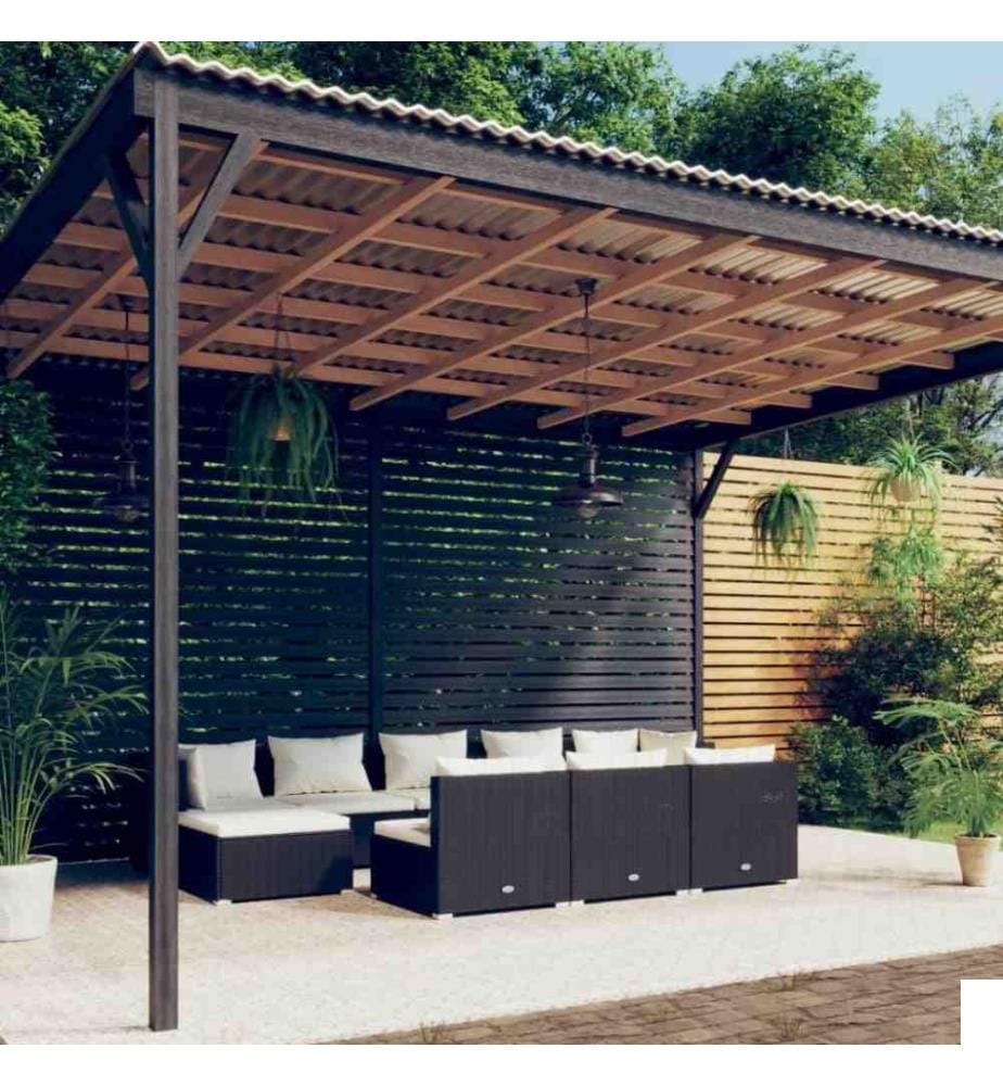 Salon de jardin 10 pcs avec coussins Noir Résine tressée