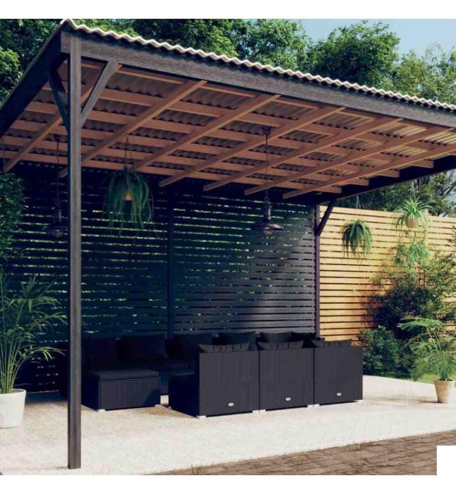 Salon de jardin 10 pcs avec coussins Noir Résine tressée