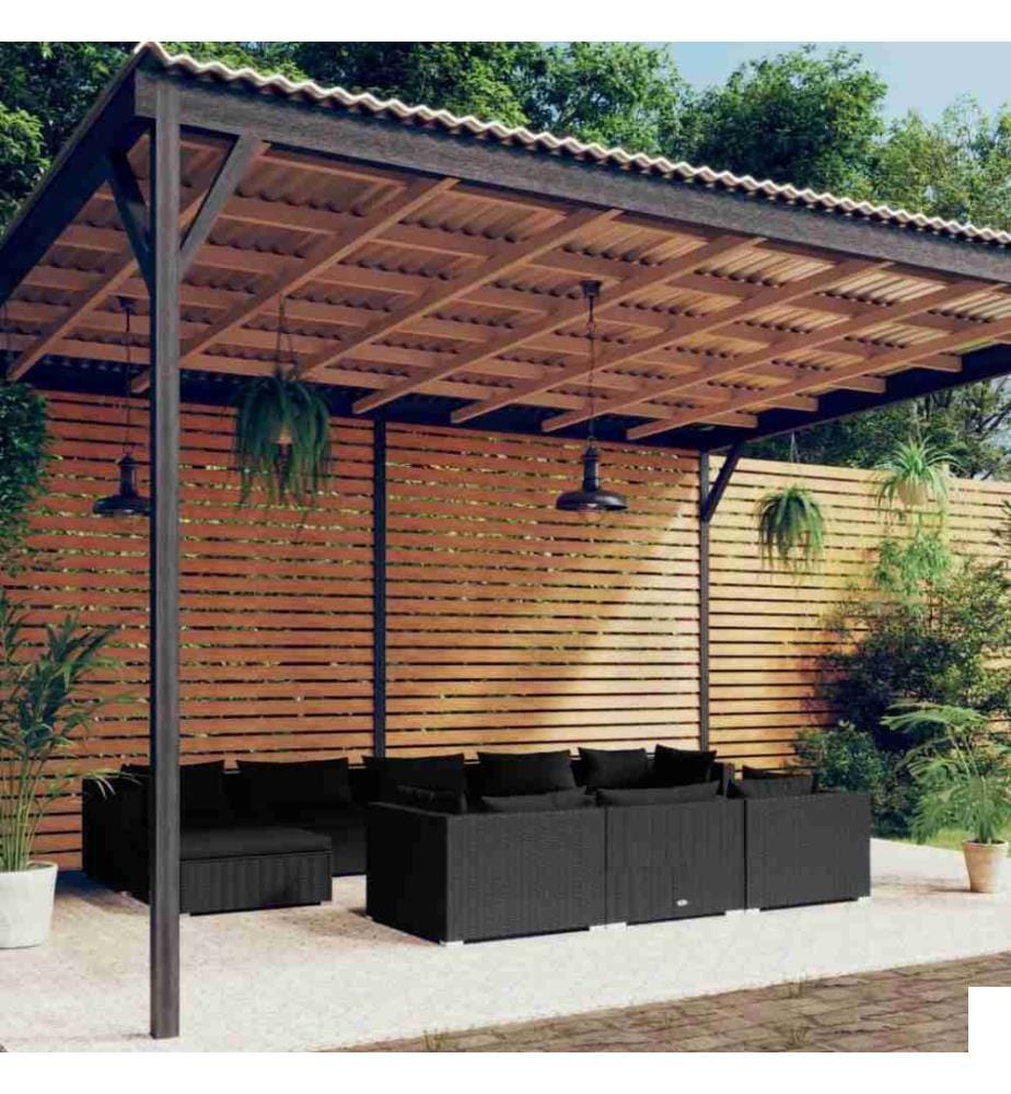 Salon de jardin 10 pcs avec coussins Noir Résine tressée