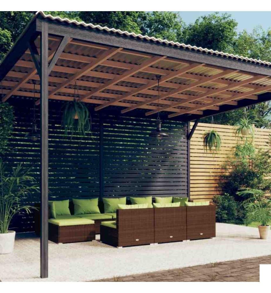 Salon de jardin 10 pcs avec coussins Marron Résine tressée