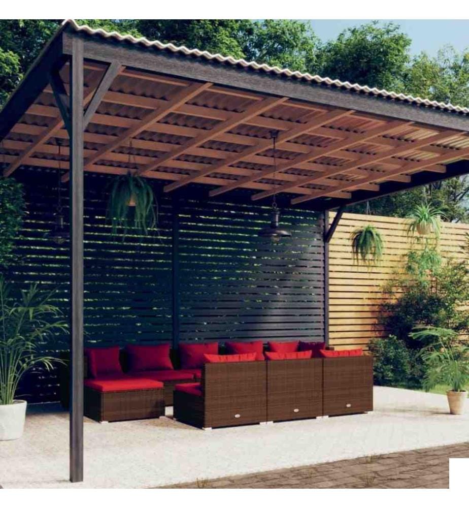 Salon de jardin 10 pcs avec coussins Marron Résine tressée