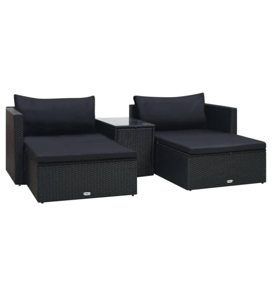 Salon de jardin 5 pcs avec coussins Résine tressée Noir