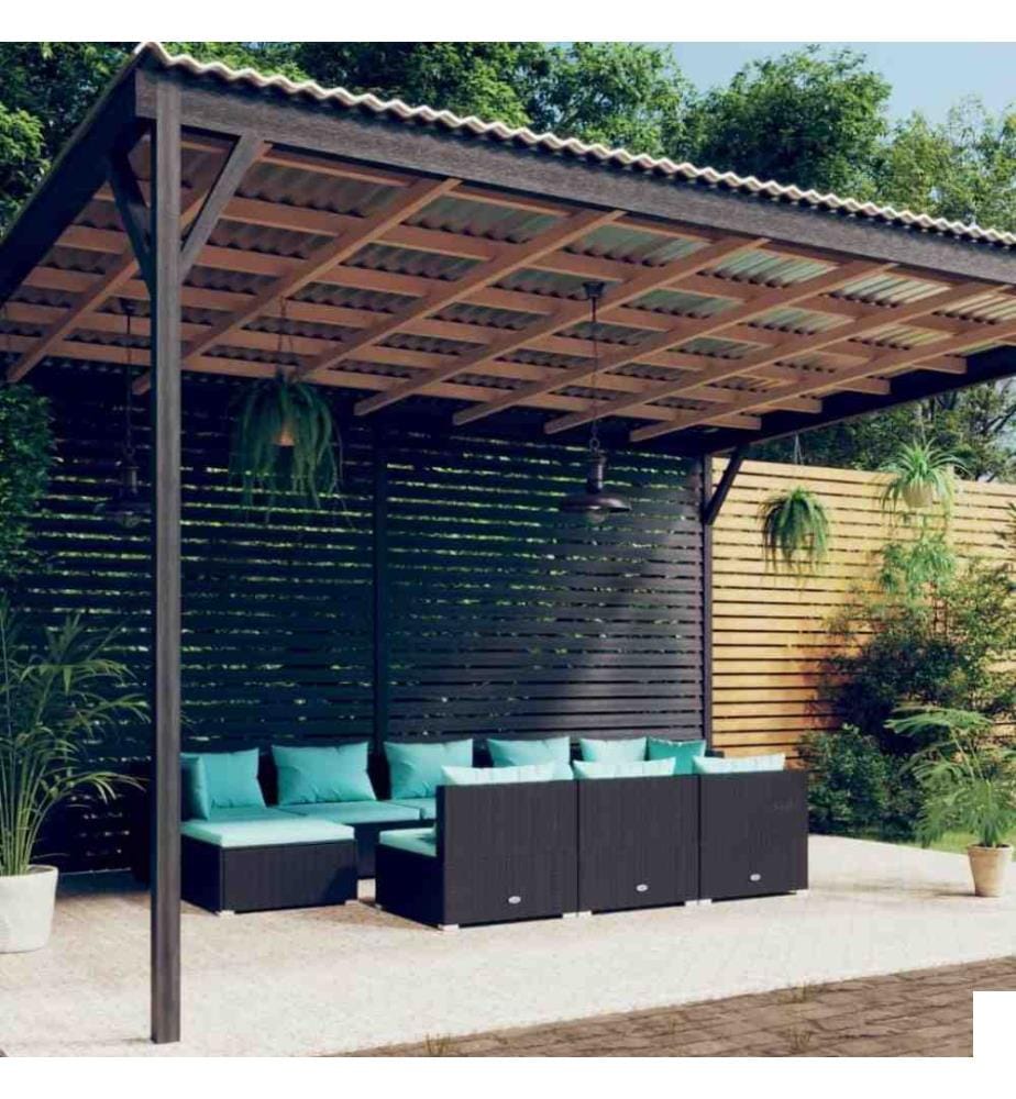 Salon de jardin 10 pcs avec coussins Noir Résine tressée