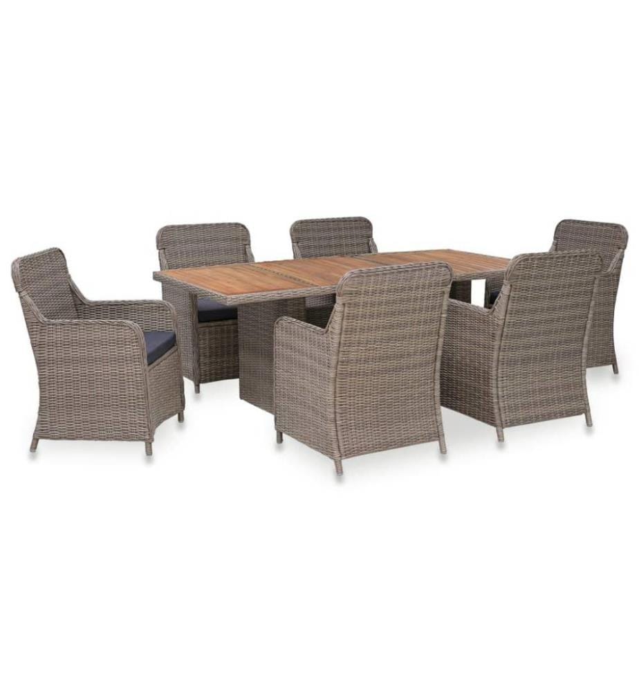 Salon de jardin avec coussins 7 pcs Résine tressée Marron