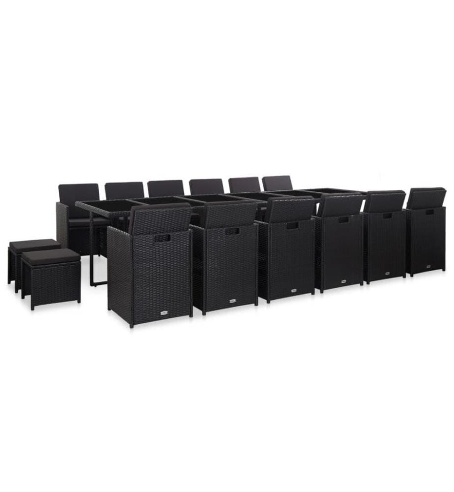 Salon de jardin 17 pcs avec coussins Résine tressée Noir