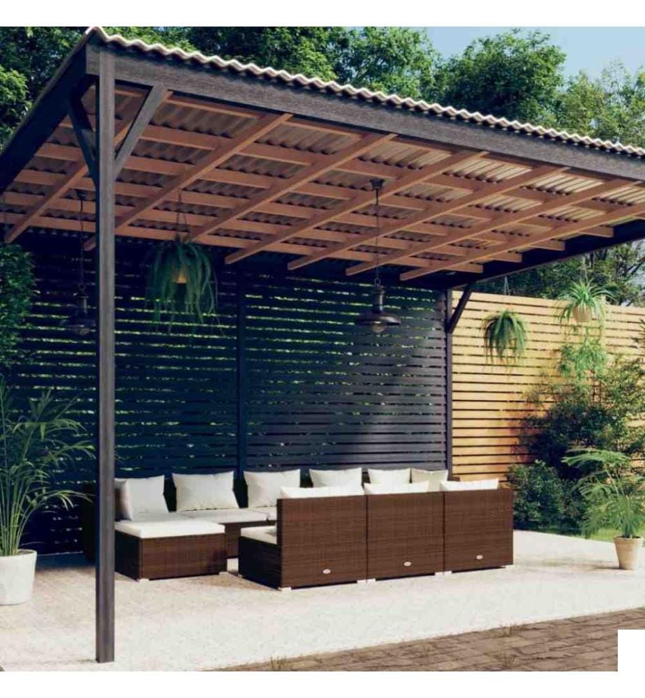 Salon de jardin 10 pcs avec coussins Marron Résine tressée