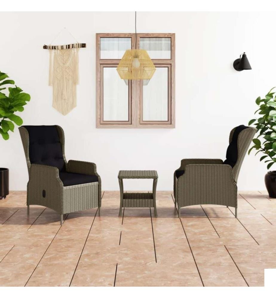 Salon de jardin 3 pcs avec coussins Résine tressée Marron