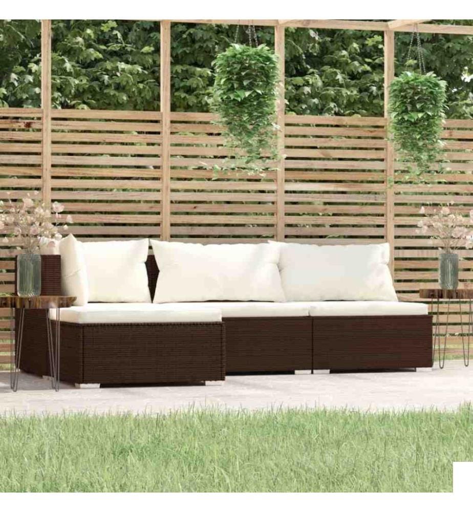 Salon de jardin 4 pcs avec coussins Marron Résine tressée
