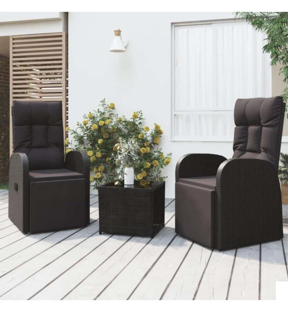 Ensemble de salon de jardin 3 pcs noir poly rotin et acier