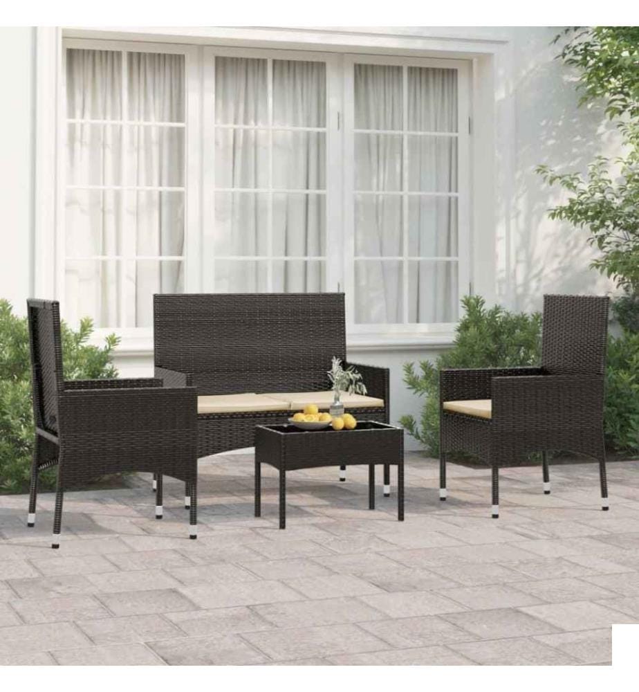 Salon de jardin 4 pcs avec coussins Noir Résine tressée