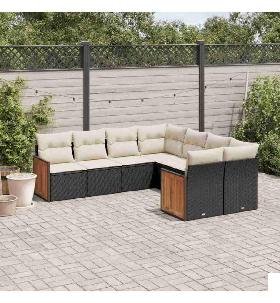 Salon de jardin 8 pcs avec coussins noir résine tressée
