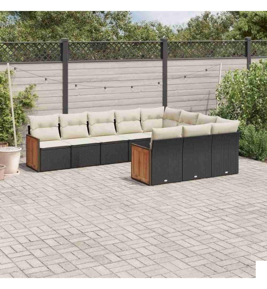 Salon de jardin 10 pcs avec coussins noir résine tressée