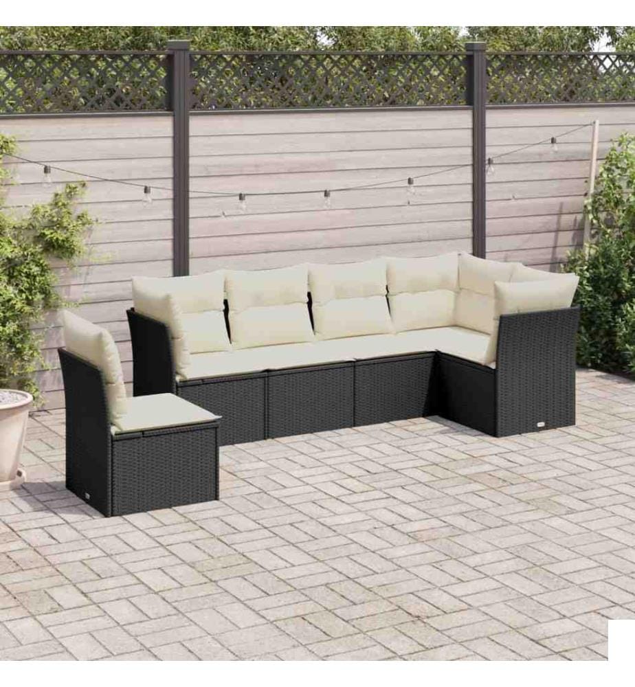 Salon de jardin 6 pcs avec coussins noir résine tressée