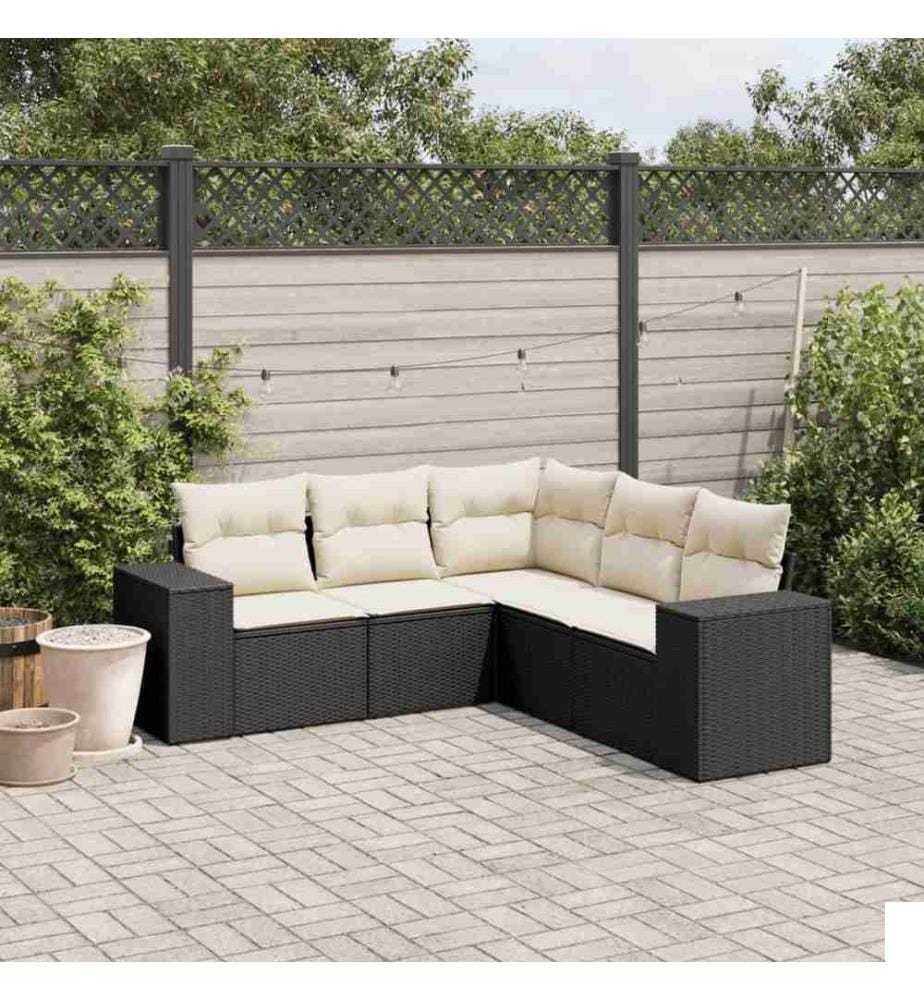 Salon de jardin 5 pcs avec coussins noir résine tressée