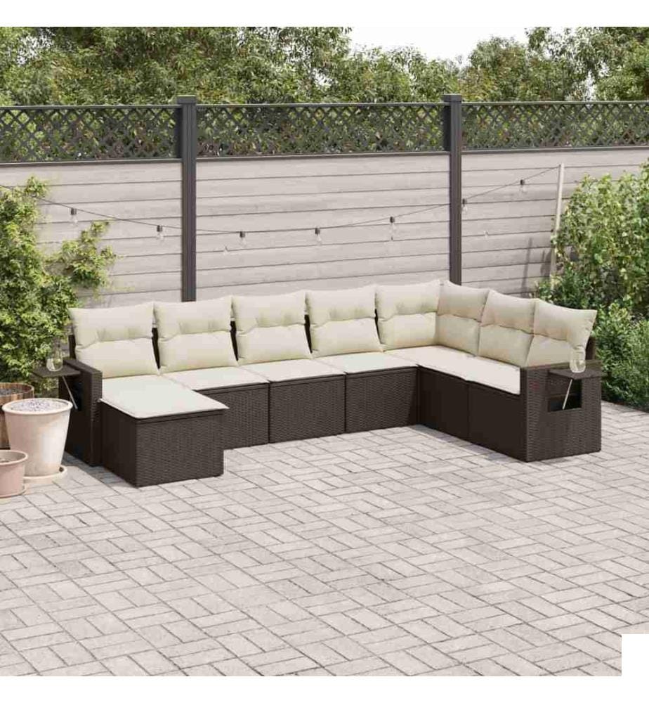 Salon de jardin 8 pcs avec coussins marron résine tressée