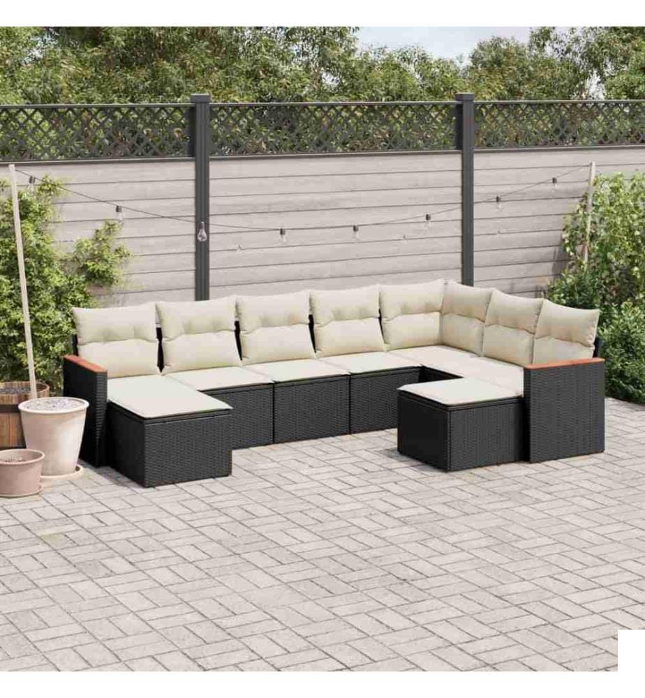 Salon de jardin 9 pcs avec coussins noir résine tressée