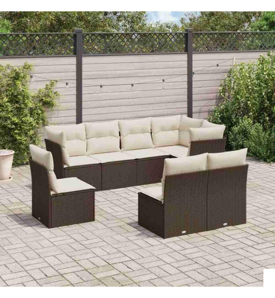 Salon de jardin 8 pcs avec coussins marron résine tressée