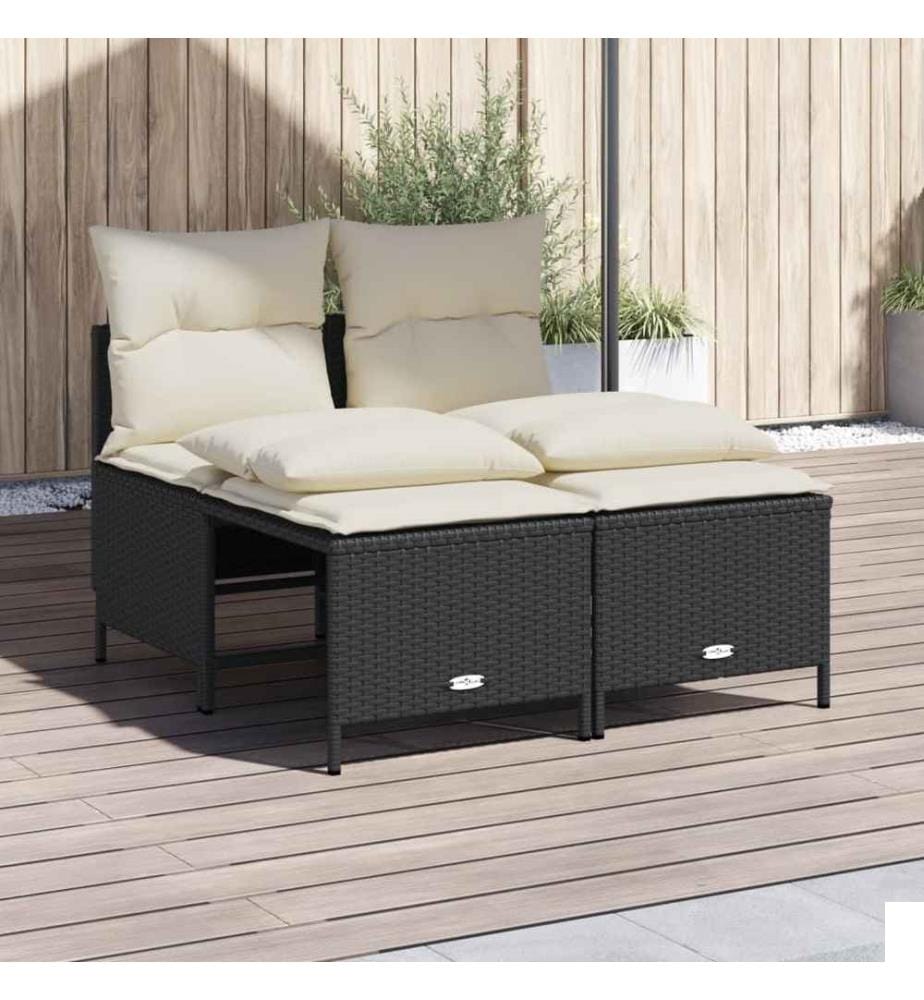 Salon de jardin 4 pcs avec coussins noir résine tressée