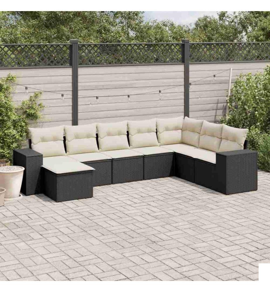 Salon de jardin 8 pcs avec coussins noir résine tressée
