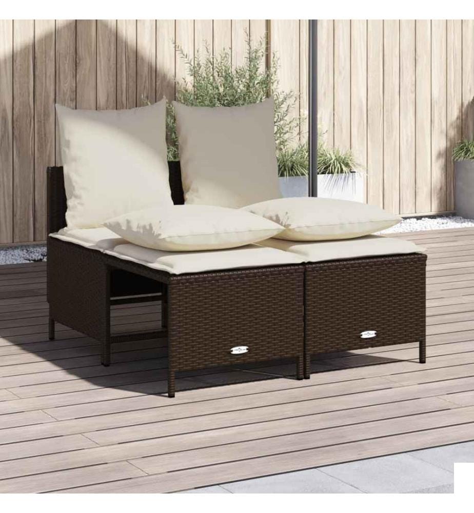 Salon de jardin 4 pcs avec coussins marron résine tressée
