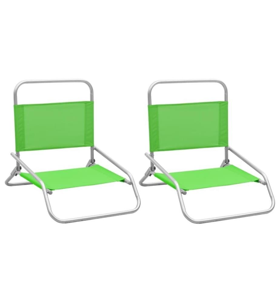 Chaises de plage pliables 2 pcs Vert Tissu