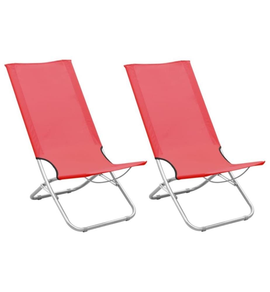 Chaises de plage pliables 2 pcs Rouge Tissu